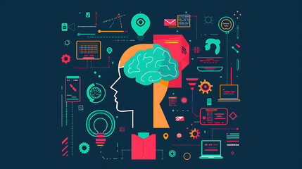 Social network concept illustrated by a brain with cloud connections, symbolizing online communication and data storage