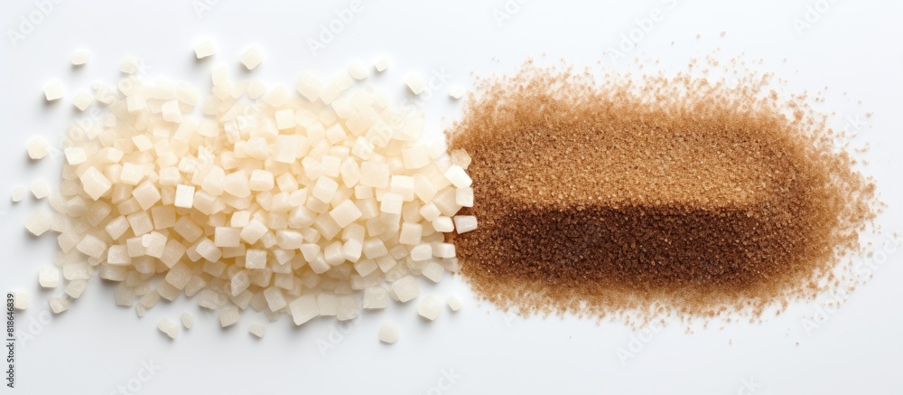 Aufkleber an overhead view of white and brown sugar isolated on a white background with empty space around it 