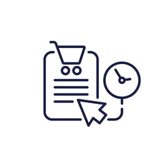 order history line icon, shopping cart and clock
