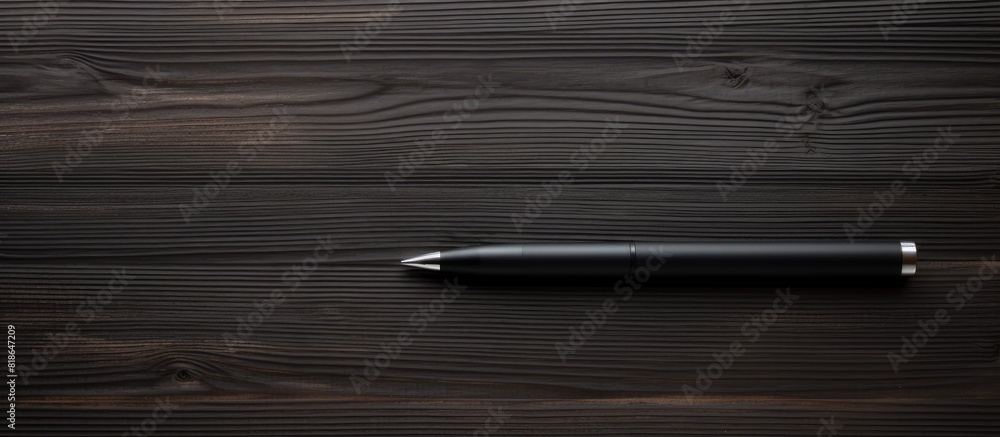 Poster Black wooden background with a pen in an isolated position leaving a copy space image