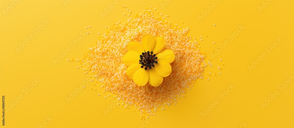 Poster A flower shaped sprinkles picture against a yellow background with ample space for adding text