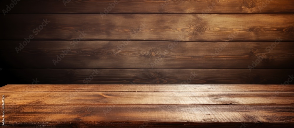 Poster a background image showcasing a wooden table with ample copy space