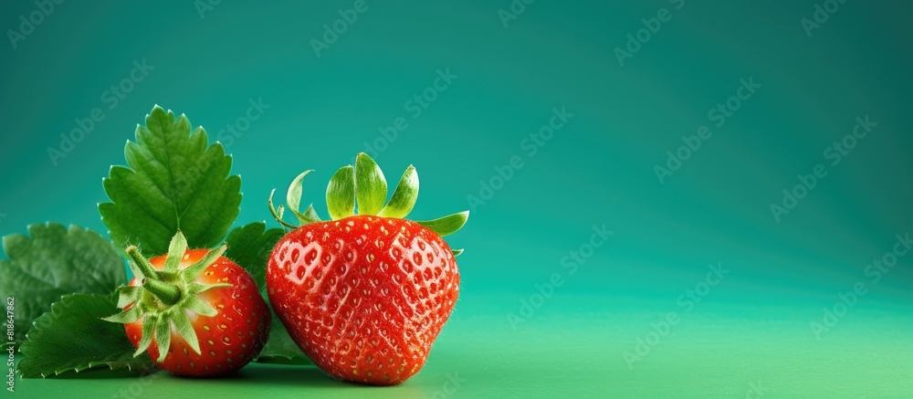 Poster closeup of an unattractive tomato and strawberry against a green backdrop with ample copy space avai