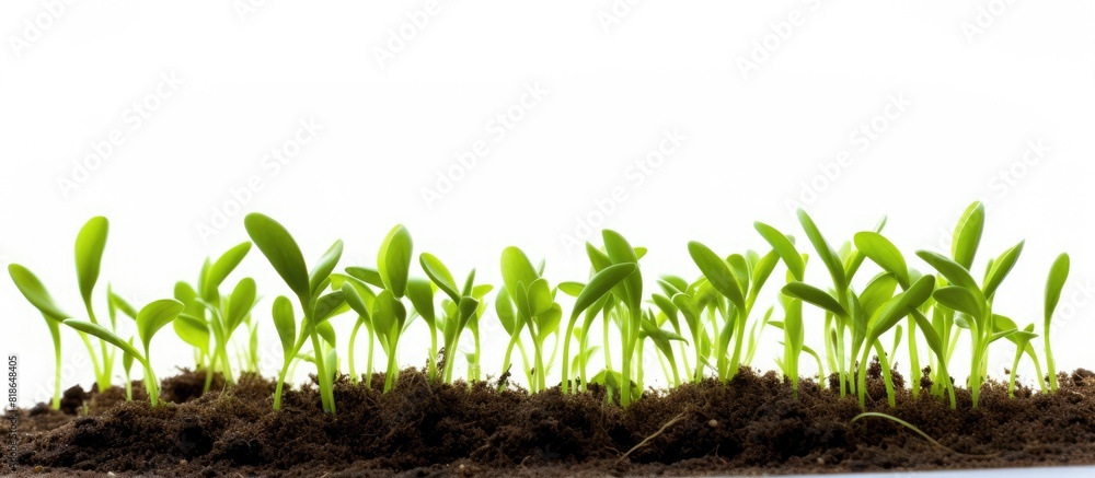 Aufkleber close up view of young spring sprouts isolated on a white background with ample copy space image