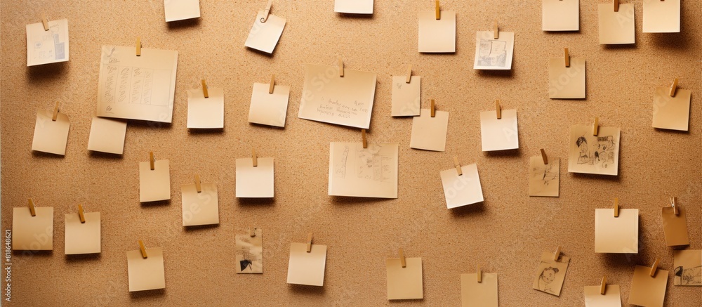 Poster A collage of cork boards with notes on a white background designed as a banner with plenty of space for images. with copy space image. Place for adding text or design