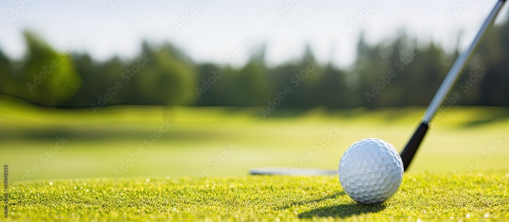 Aufkleber A golf ball and driver rest at the driving range with ample copy space and a shallow depth of field