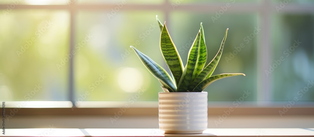 Poster home decor with a potted sansevieria plant placed on a window sill offering an inviting copy space i