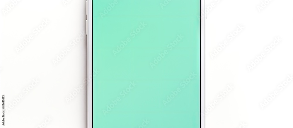 Poster A hand is holding a smartphone with a blank chromakey screen creating a technology and advertising concept This closeup studio shot is isolated on a white background providing a detailed image