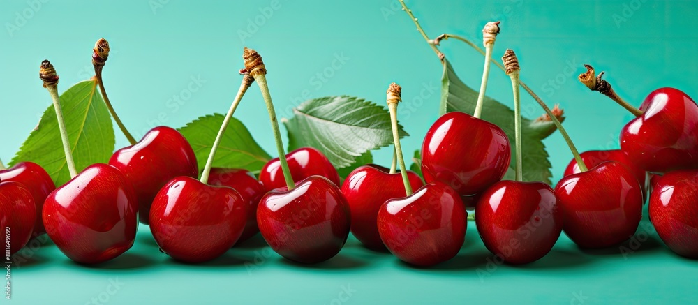 Poster colorful background with a bunch of sweet cherries perfect for copy space image