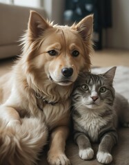 Playful Cat and Dog Best Friends