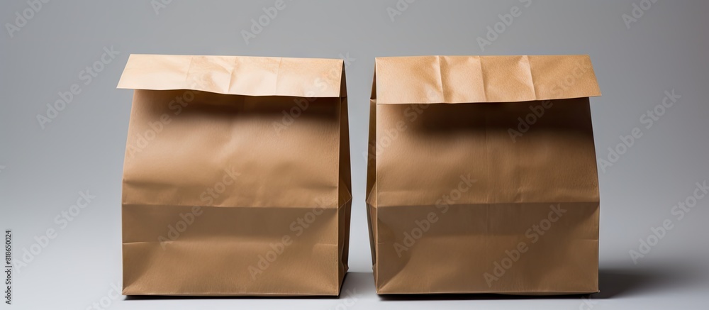 Poster an isolated white background showcases two identical brown paper bags with ample space for text or i