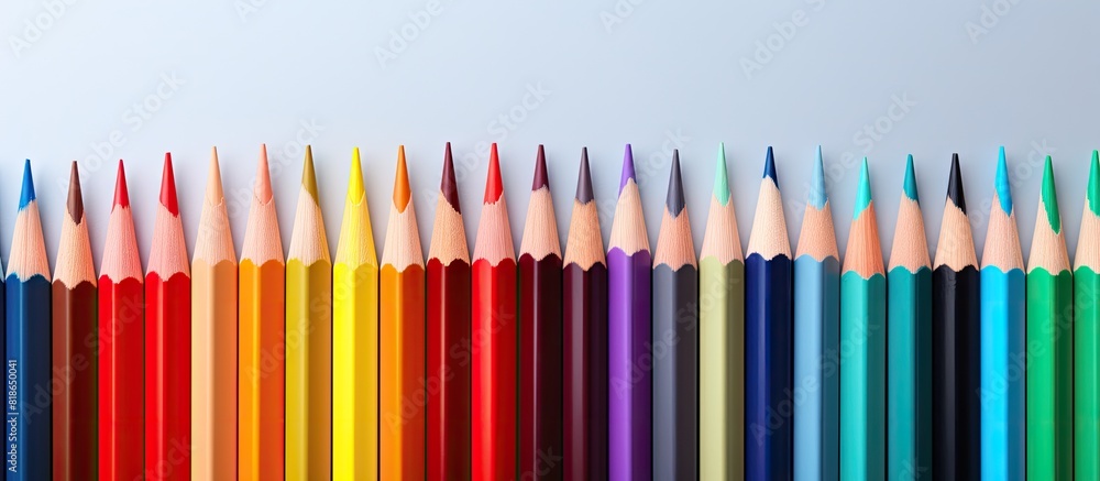 Poster Color pencils arranged on colored papers creating a visually appealing copy space image