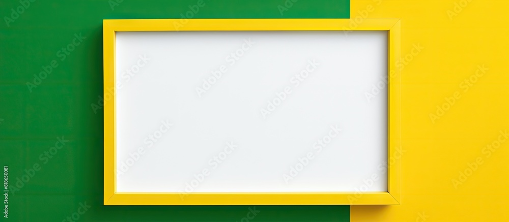 Poster A copy space image of an empty white frame is set against a vibrant green and yellow background