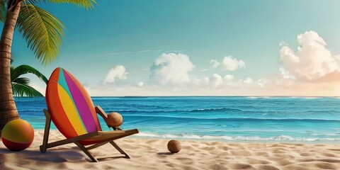 Beach view wallpaper with relaxing chairs to enjoy summer holidays