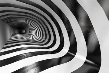 abstract background with tunnel in black and white glossy stripes