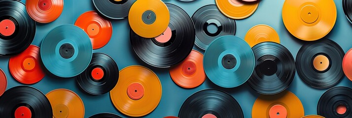 retro banner background with many vinyl records