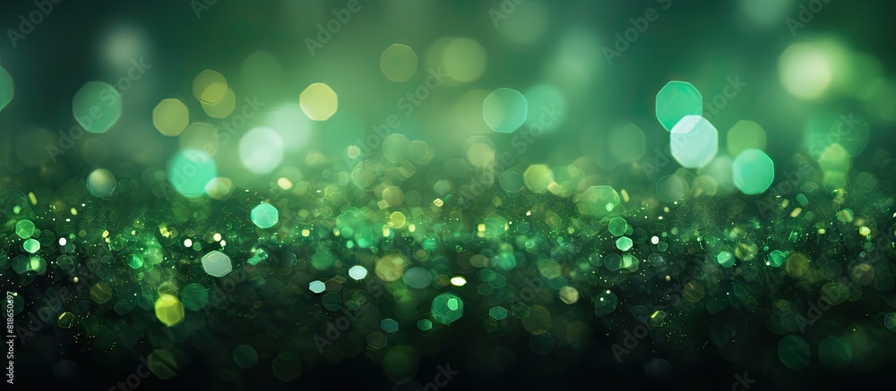 Poster Background with blurred green glitter bokeh providing ample copy space image