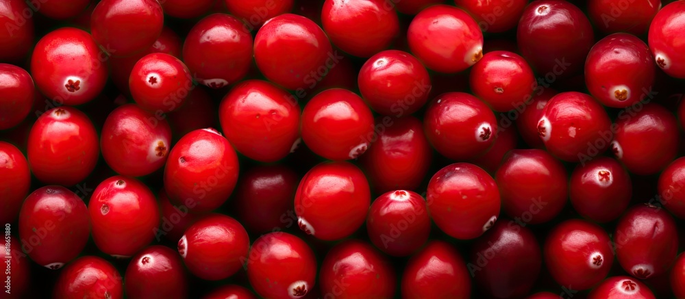 Aufkleber A macro view of ripe red cranberries from a top down perspective capturing the vibrant colors and textures of the cranberries in a copy space image