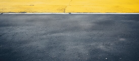 Close up of yellow thermoplastic road marking paint on asphalt creating a marked parking space with...