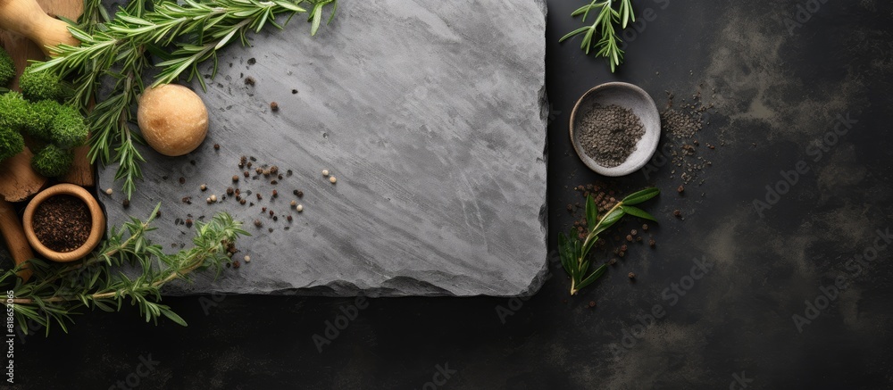 Poster the grey stone table features a flat lay composition showcasing a natural handmade soap and its ingr