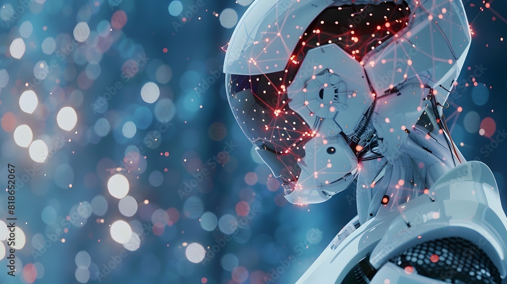 Poster a robot seamlessly incorporating ai technologies like machine learning and computer vision, with glo