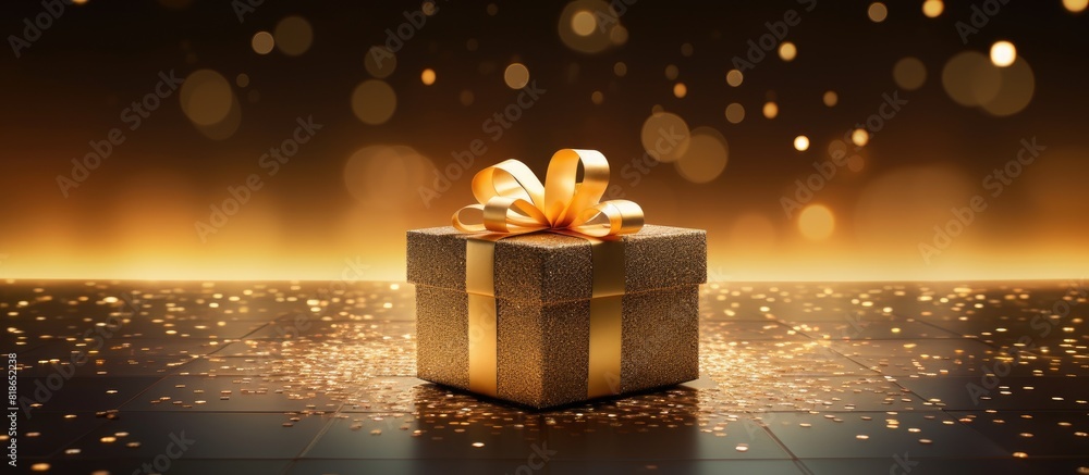 Poster the image displays a gold gift box with the lid open set against a shimmering and sparkling backgrou