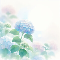 梅雨 紫陽花の手描き水彩風イメージ  Rainy season Hand-painted watercolor style image of hydrangea