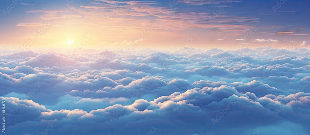 Poster Early in the morning a mesmerizing scene of clouds stretches as far as the eye can see creating a serene and peaceful atmosphere. with copy space image. Place for adding text or design