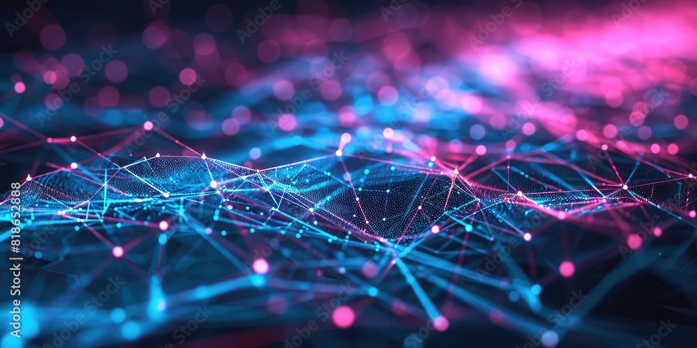 Aufkleber the neon bright sphere shape object that has been connected with the link of the bright line that po