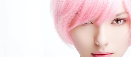 Isolated on a white background there is a line shaped pink hair copy space image