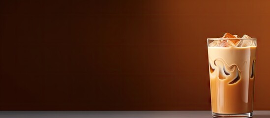 Copy space image of a creamy iced coffee with a generous amount of milk and a dash of coffee