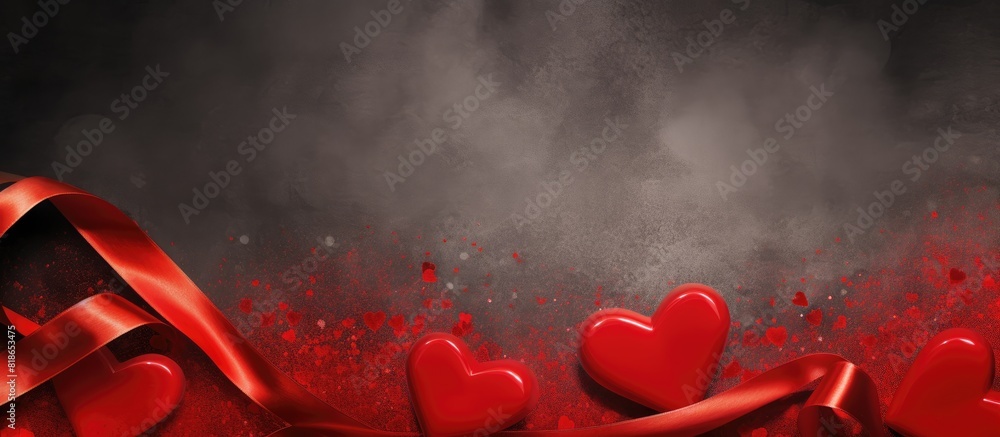 Poster a canvas background featuring red hearts and a ribbon with ample copy space image