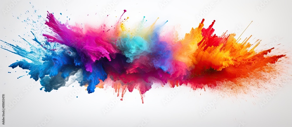Poster colorful powder exploding and splattering across a white background creating an abstract and vibrant