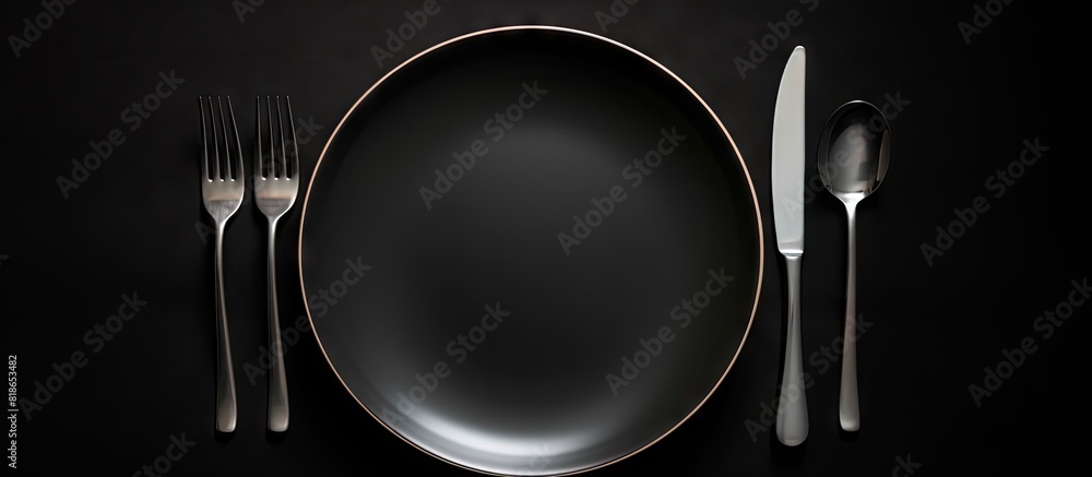 Poster a moody copy space image capturing a close up view of a cutlery set consisting of an empty plate and