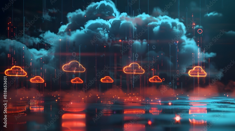 Poster iot devices offloading data to remote cloud servers, represented by a network of devices connected t