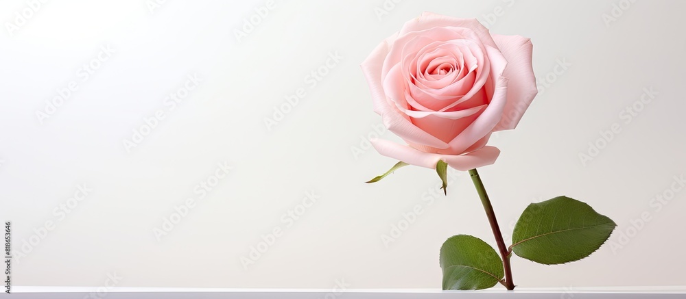 Aufkleber A pink rose stands alone against a white background leaving room for text or other elements in the image. with copy space image. Place for adding text or design