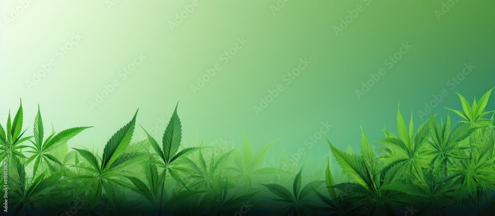 Poster a green background with hemp leaves representing the concept of growing cannabis marijuana plants pr