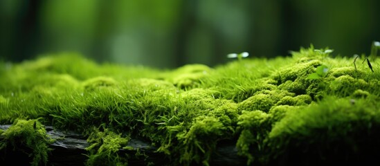 A close up image showing a vibrant green moss. with copy space image. Place for adding text or design