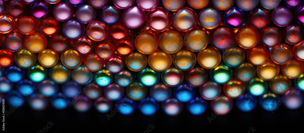 Aufkleber The copy space image features a vibrant array of round beads with a multicolored background pattern