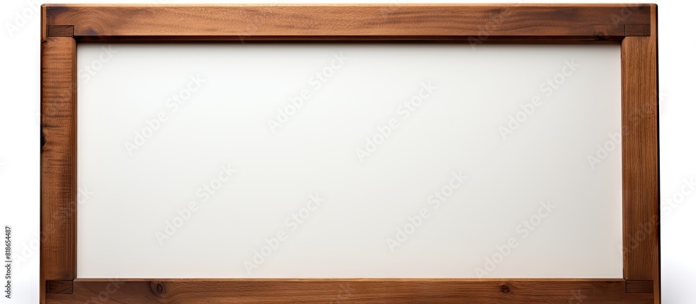 Poster A wooden frame stands alone isolated against a white background invitingly offering a space for customized images or text. with copy space image. Place for adding text or design