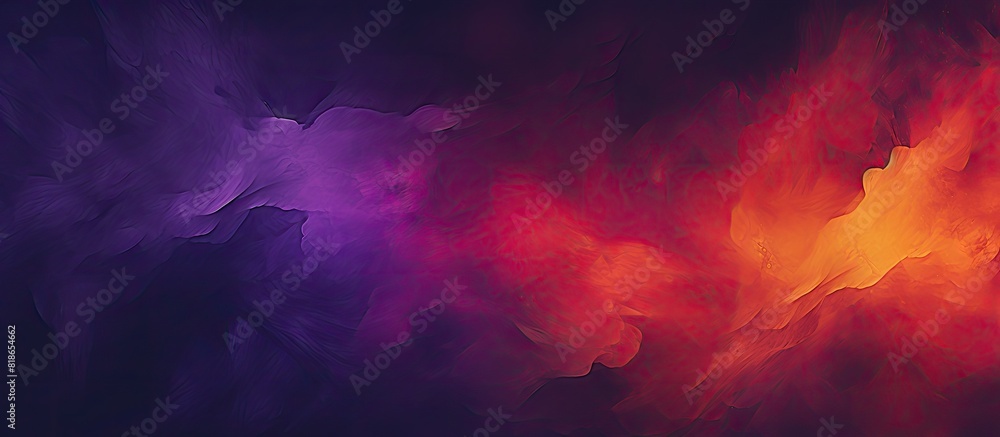 Poster A dark grainy texture adds depth to the abstract color gradient in the glowing purple red yellow orange and black design creating a perfect copy space image for a banner poster or cover