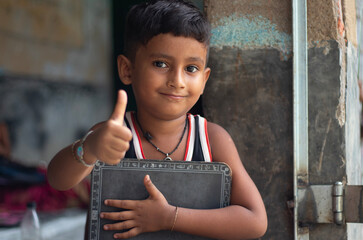 portrait of Anganwadi School Children looking into camera at school 