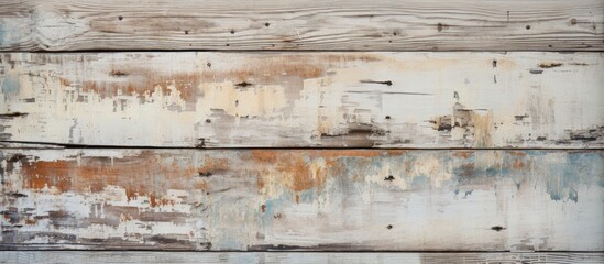 A background image featuring the texture of weathered peeling paint on old wooden boards of a...