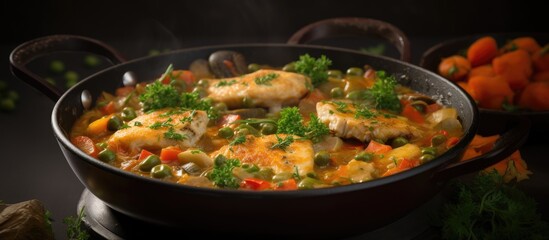 A delicious stew made with fish cakes and vegetables perfect for a hearty meal. with copy space image. Place for adding text or design