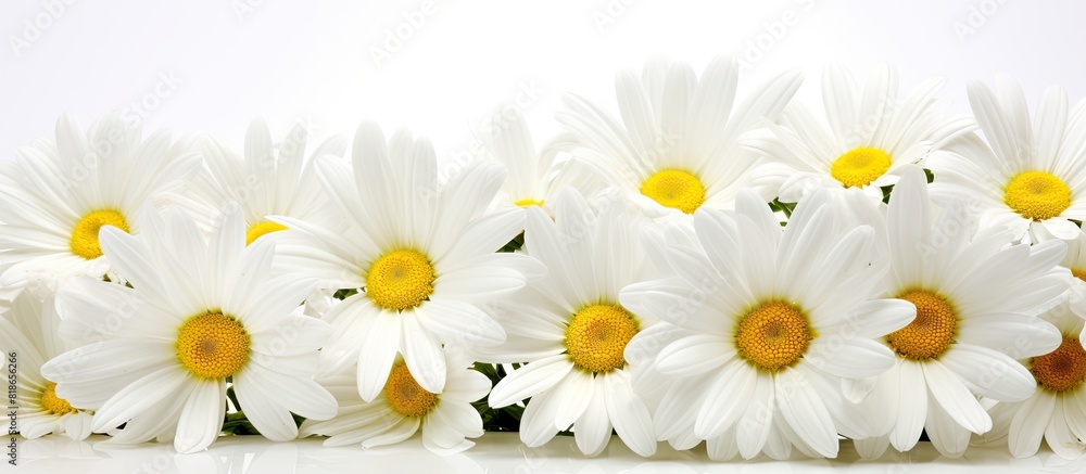 Aufkleber White background copy space image with close up view of daisies allowing room for text