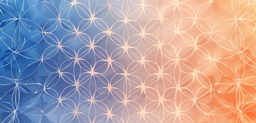 Elegant gradient halftone design with sapphire and soft peach hues.