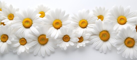 White background copy space image with close up view of daisies allowing room for text © vxnaghiyev