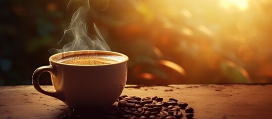 A cup of coffee with a handle pointing to 3 pm embodying the concept of a coffee break Copy space image