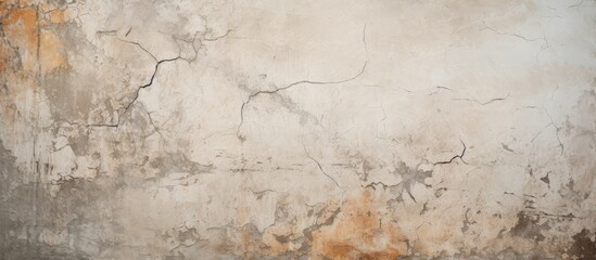 An aged and worn concrete wall with cracks forms a textured backdrop or wallpaper A copy space image