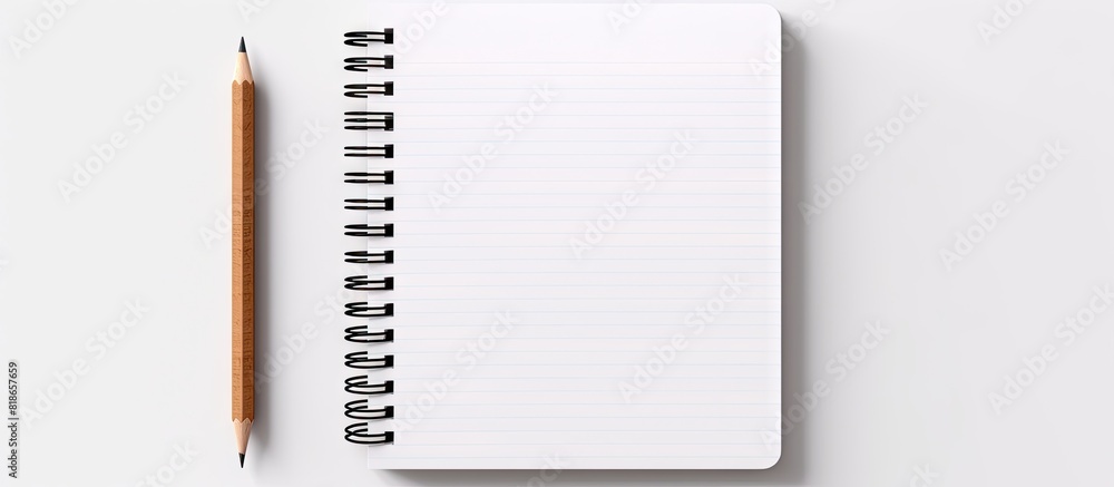 Poster a design concept that features a top down perspective of a kraft spiral notebook showing a blank pag